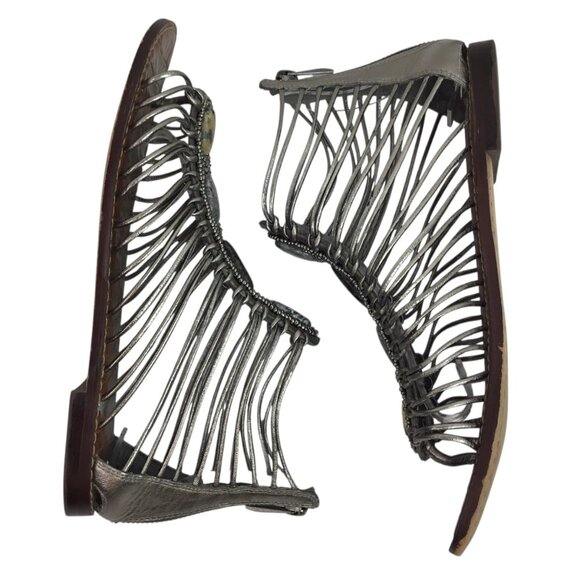 Sam Edelman Hazel Caged Gladiator Womens 8 Sandals Silver Metallic Stone Embelli - Picture 7 of 12